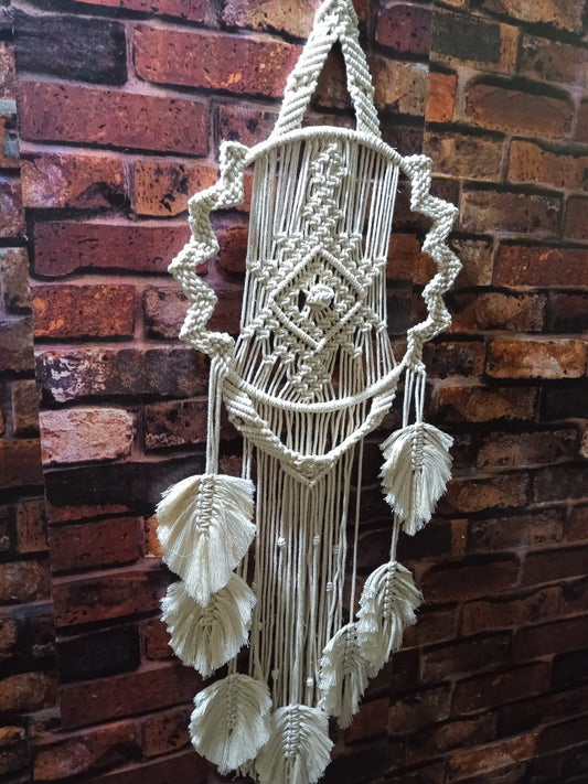 Handcrafted Macramé Evil Eye Wall Hanging with Feather Tassels