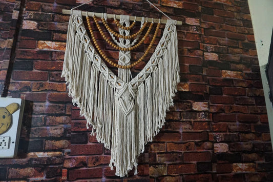 Handcrafted Macramé Wall Hanging with Wooden Beads