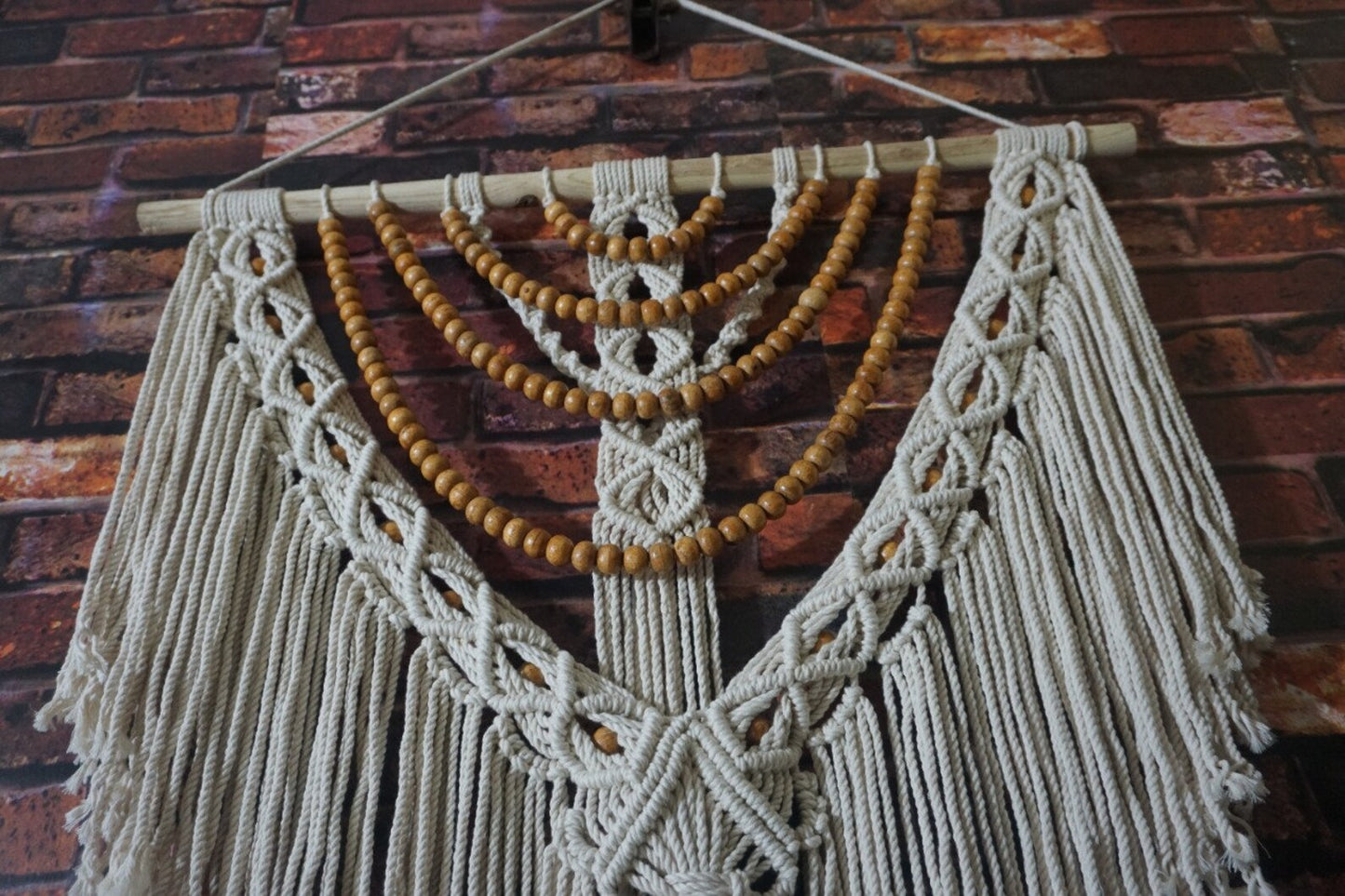 Handcrafted Macramé Wall Hanging with Wooden Beads