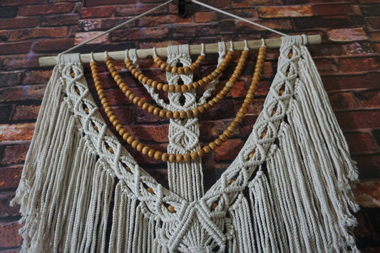 Handcrafted Macramé Wall Hanging with Wooden Beads