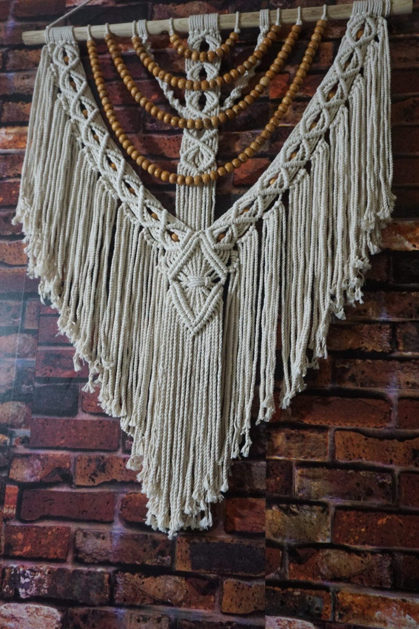 Handcrafted Macramé Wall Hanging with Wooden Beads