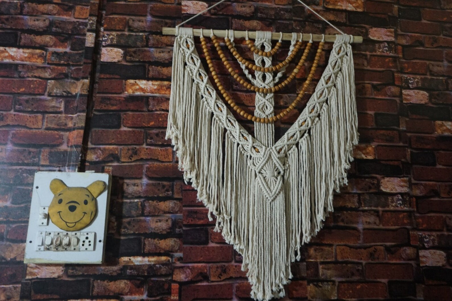 Handcrafted Macramé Wall Hanging with Wooden Beads