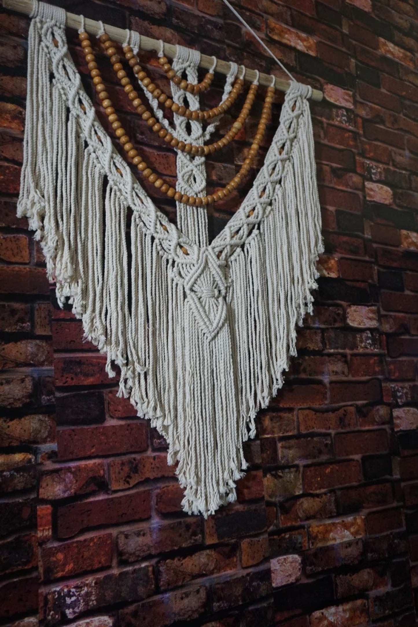 Handcrafted Macramé Wall Hanging with Wooden Beads