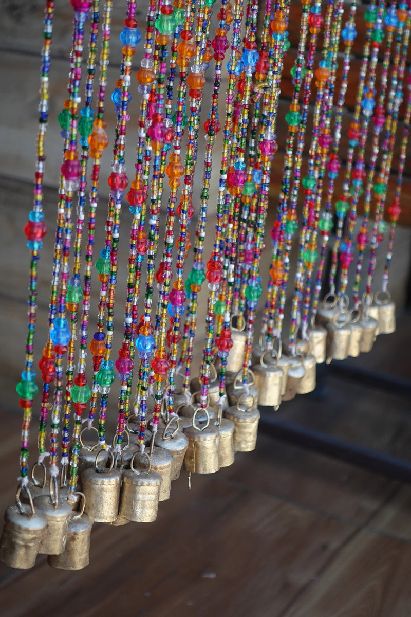 Bohemian Glass Beaded Curtain with Bells – Decorative Door Hanging