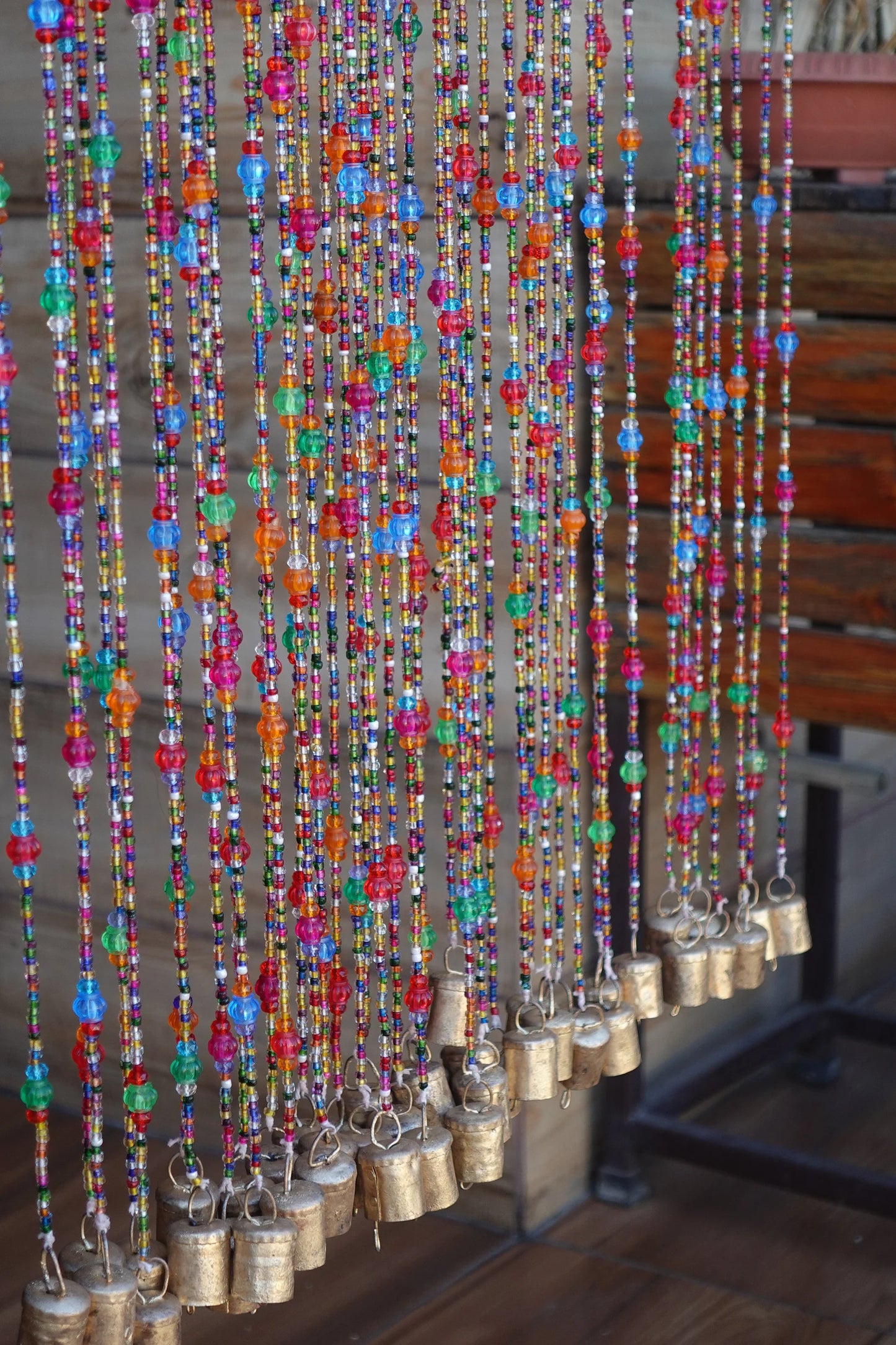 Bohemian Glass Beaded Curtain with Bells – Decorative Door Hanging