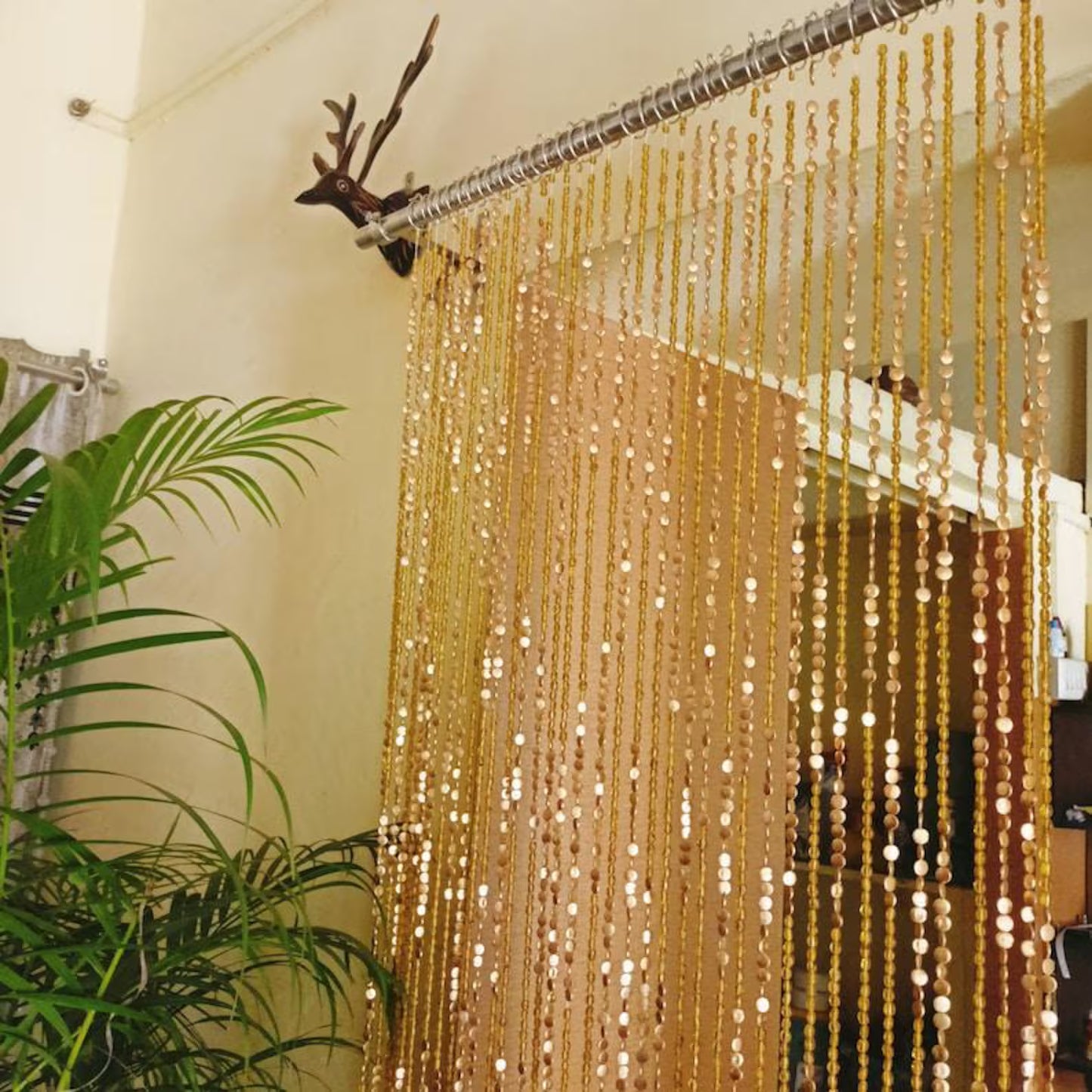 Golden Glass Beaded Curtain – Luxury Door & Window Hanging Decor