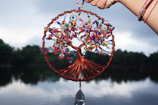 Copper Wire Tree of Life Suncatcher – Crystal Window Hanging Decor