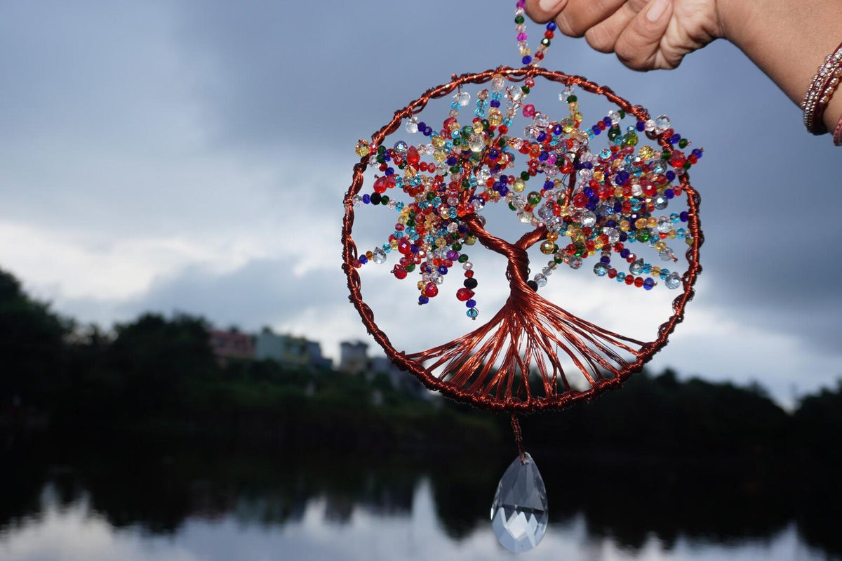 Copper Wire Tree of Life Suncatcher – Crystal Window Hanging Decor