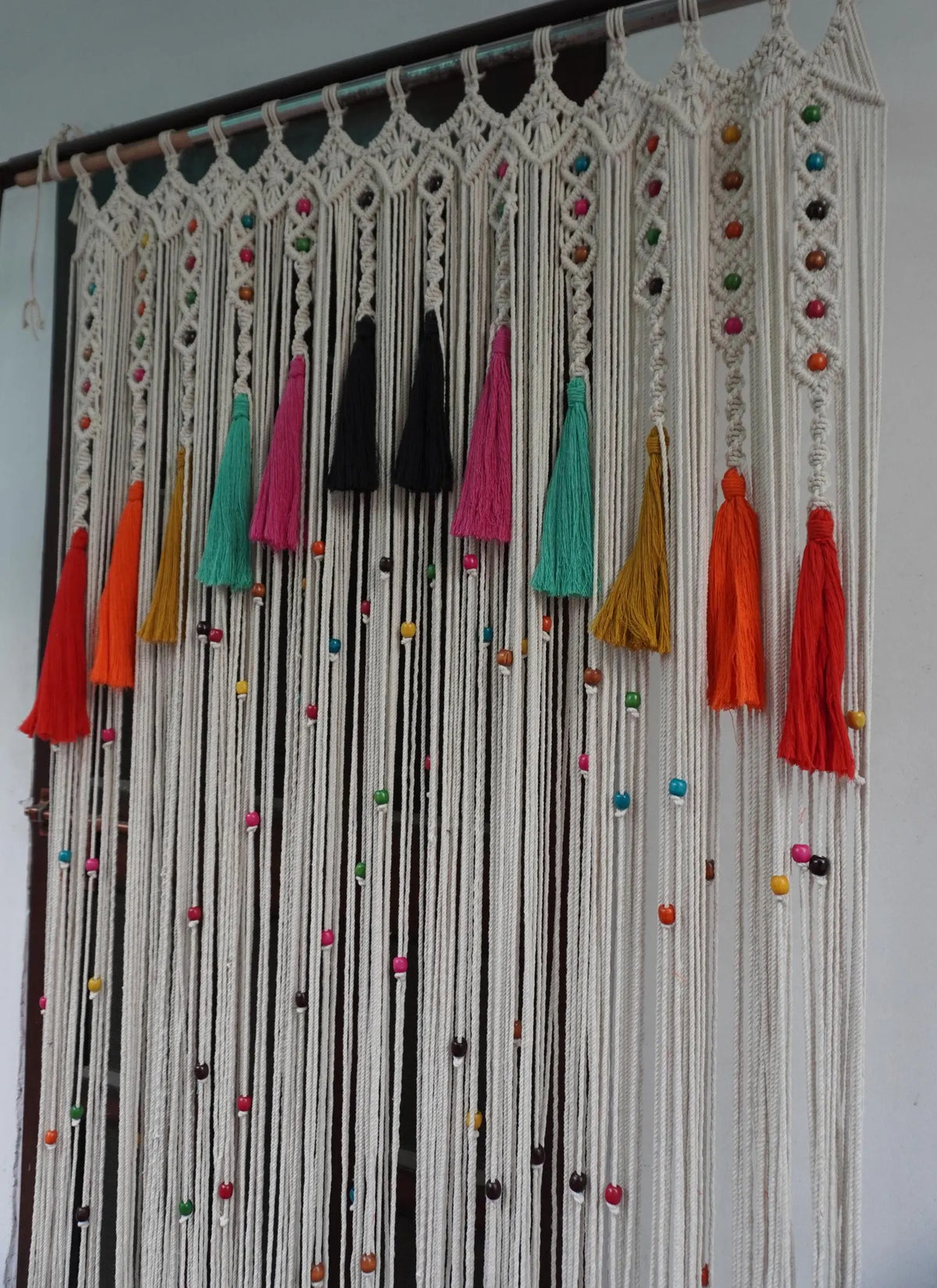 Handcrafted Macramé Beaded Door Curtain with Colorful Tassels