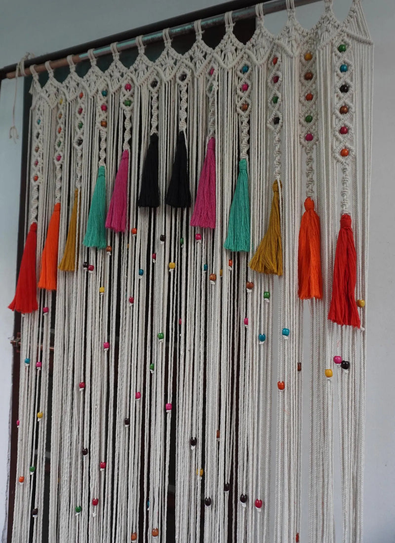 Handcrafted Macramé Beaded Door Curtain with Colorful Tassels
