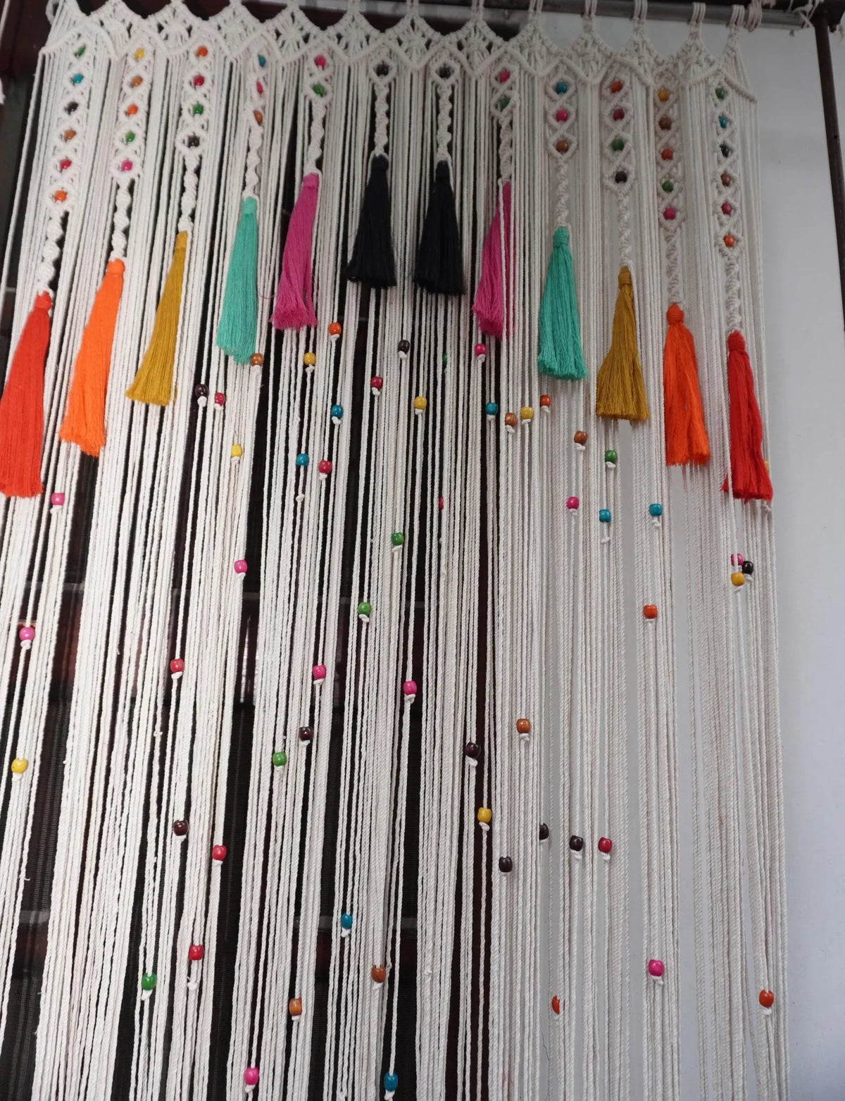 Handcrafted Macramé Beaded Door Curtain with Colorful Tassels
