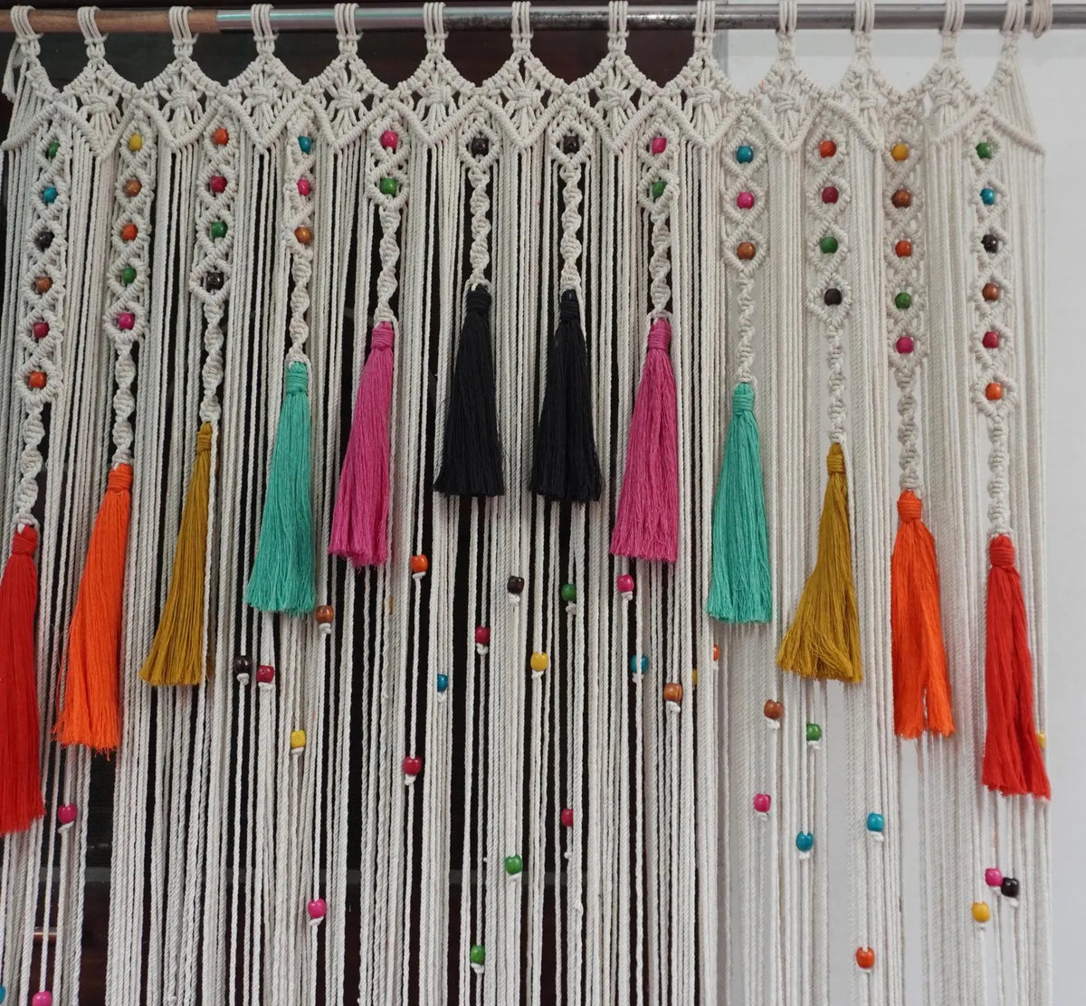 Handcrafted Macramé Beaded Door Curtain with Colorful Tassels