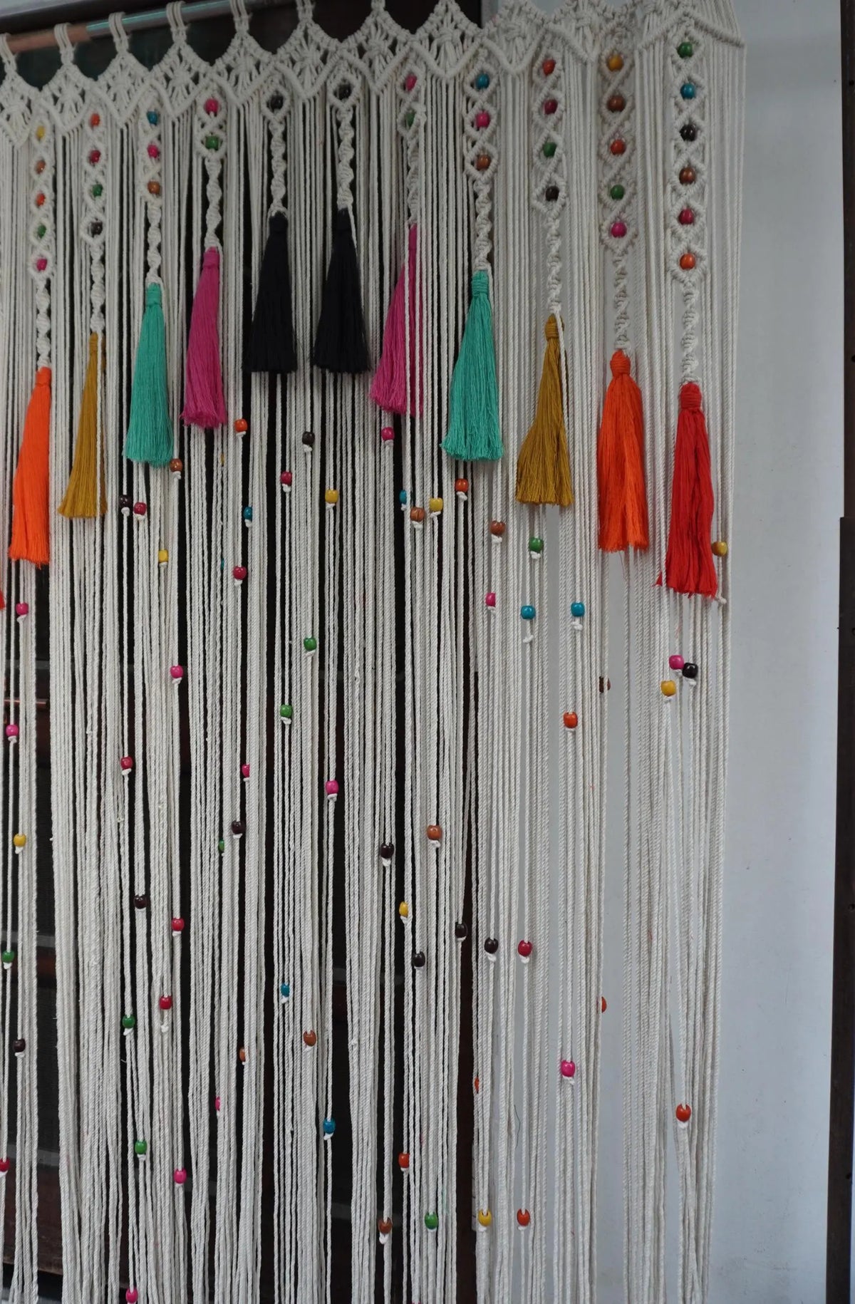 Handcrafted Macramé Beaded Door Curtain with Colorful Tassels