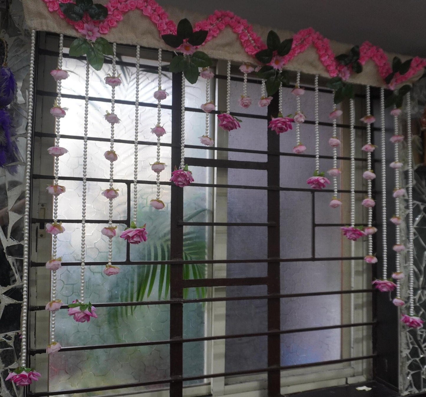 Rose Flower Beaded Curtain – Pearl Garland Door Hanging Decor