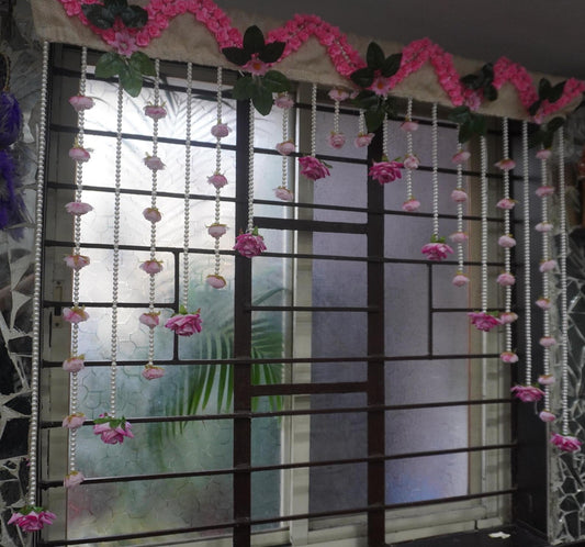 Rose Flower Beaded Curtain – Pearl Garland Door Hanging Decor