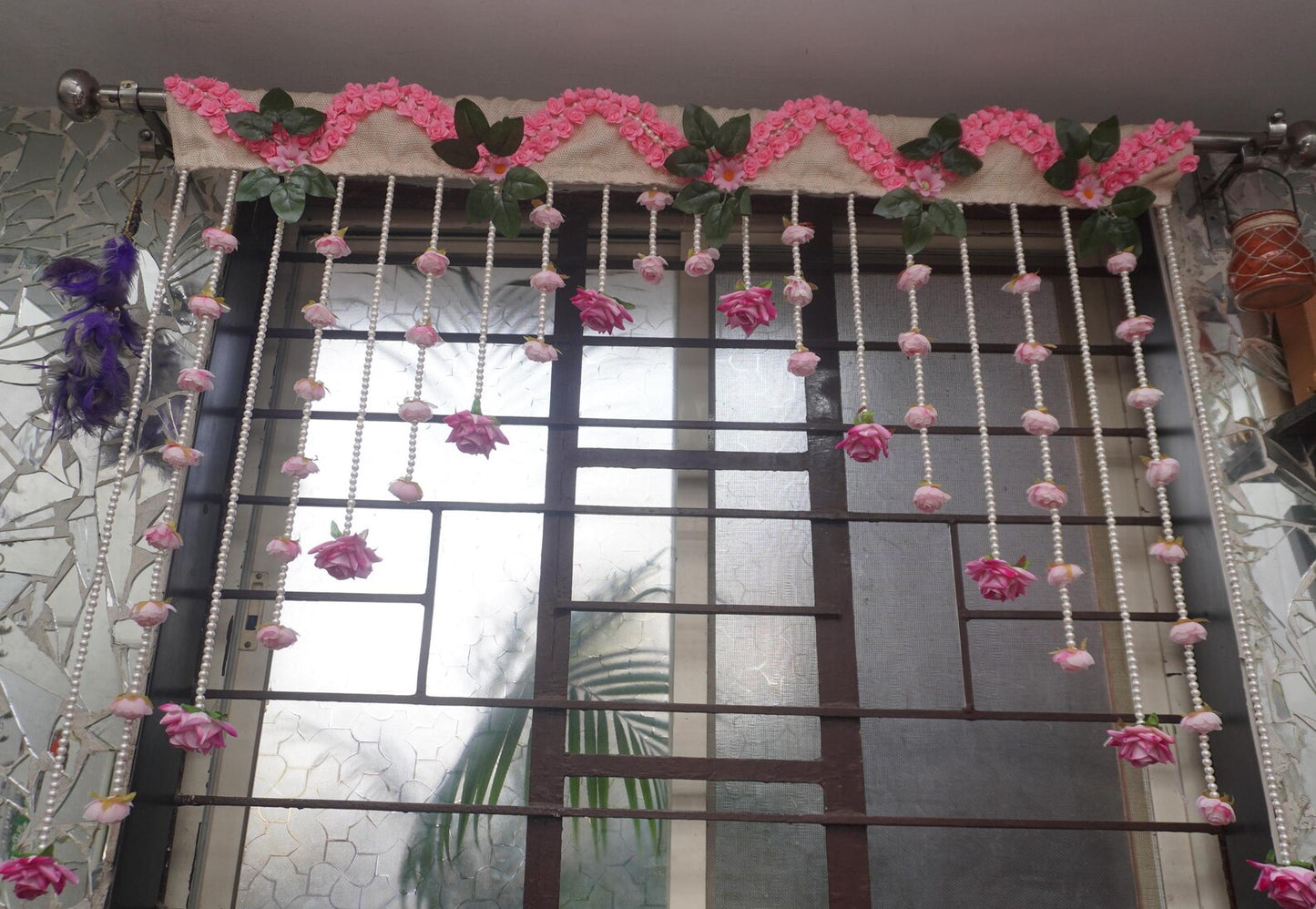 Rose Flower Beaded Curtain – Pearl Garland Door Hanging Decor