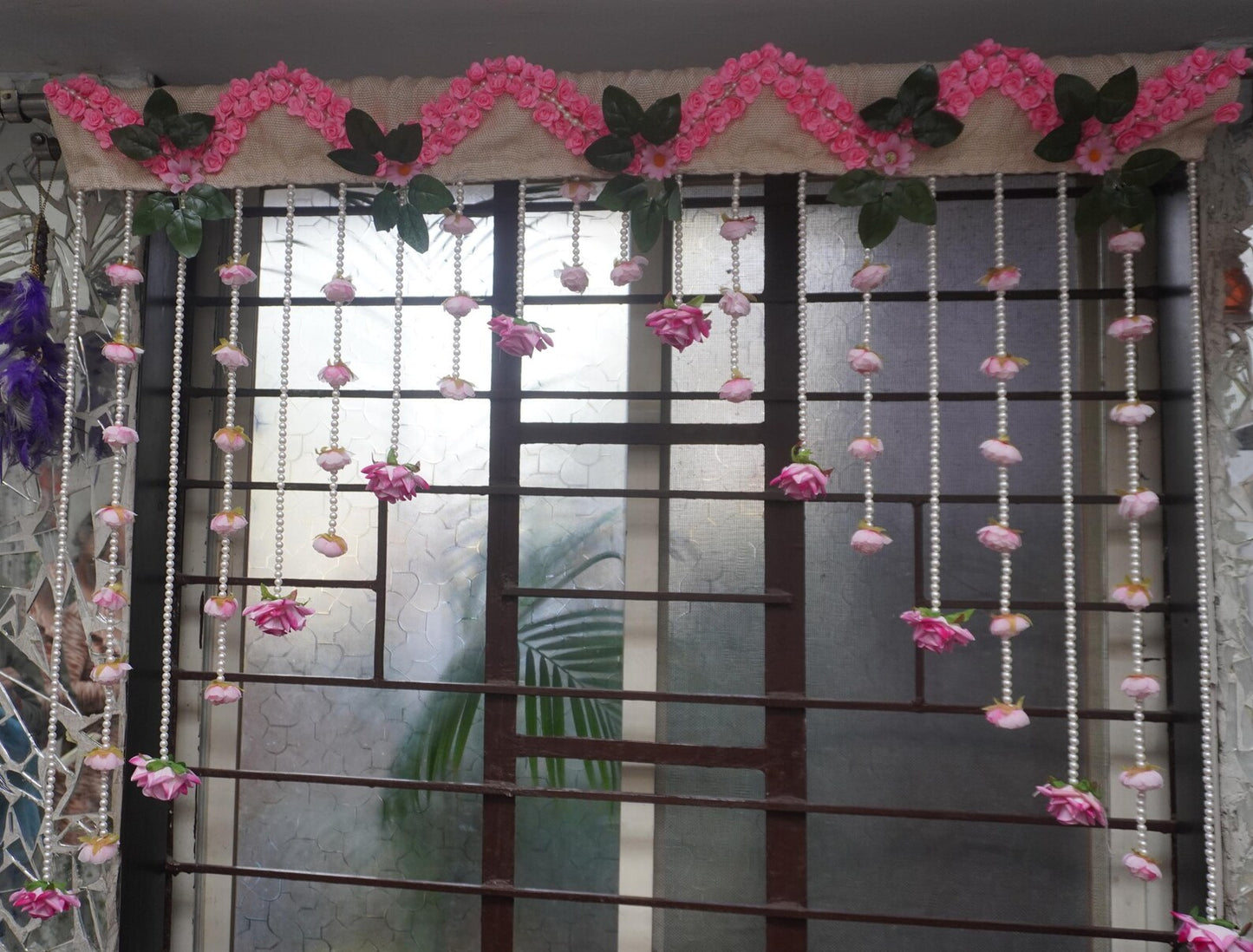 Rose Flower Beaded Curtain – Pearl Garland Door Hanging Decor