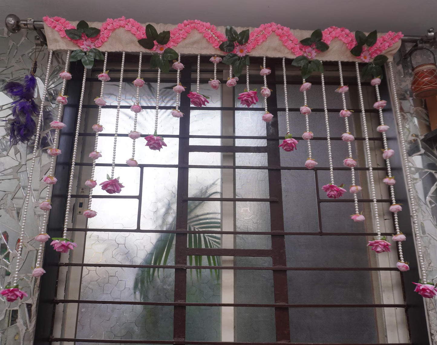 Rose Flower Beaded Curtain – Pearl Garland Door Hanging Decor