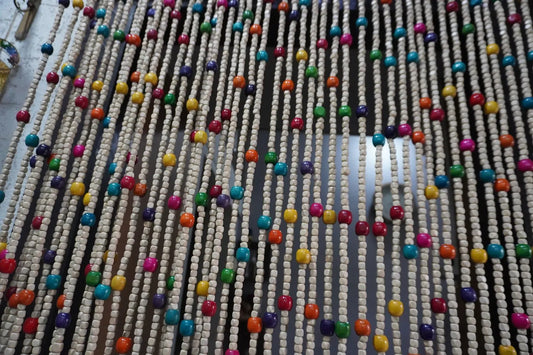 Handcrafted Wooden Beaded Curtain – Colorful Door Hanging Decor