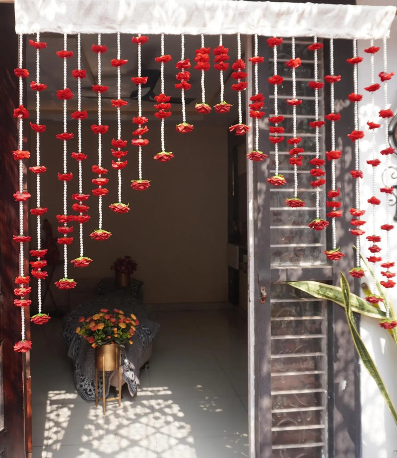 Handcrafted Red Floral Beaded Door Curtain