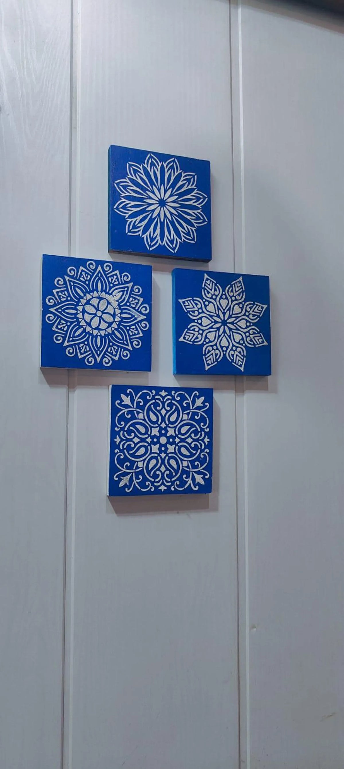 Blue Mandala Wall Art Set of 4 | Handcrafted Decorative Wall Panels
