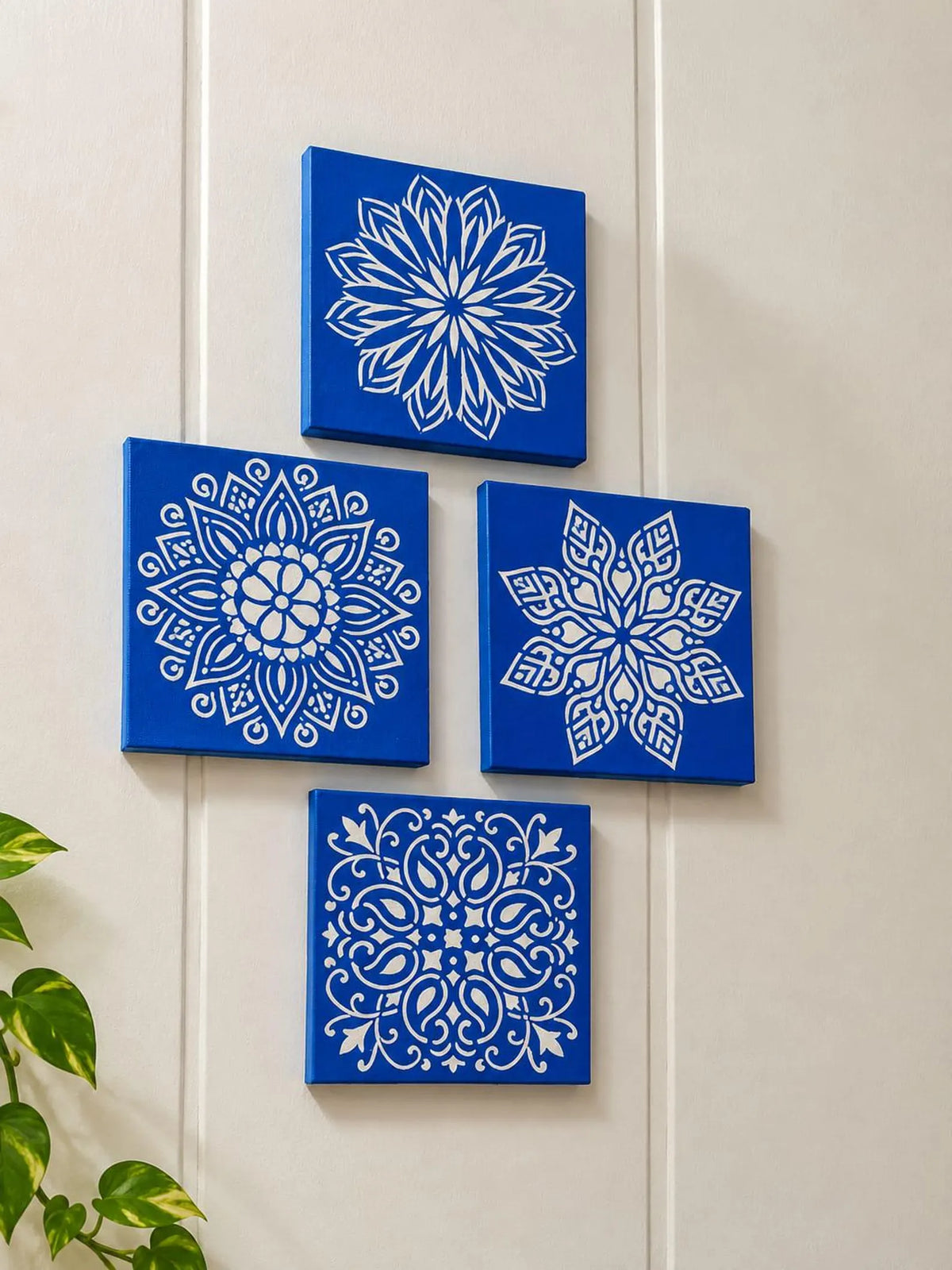Blue Mandala Wall Art Set of 4 | Handcrafted Decorative Wall Panels