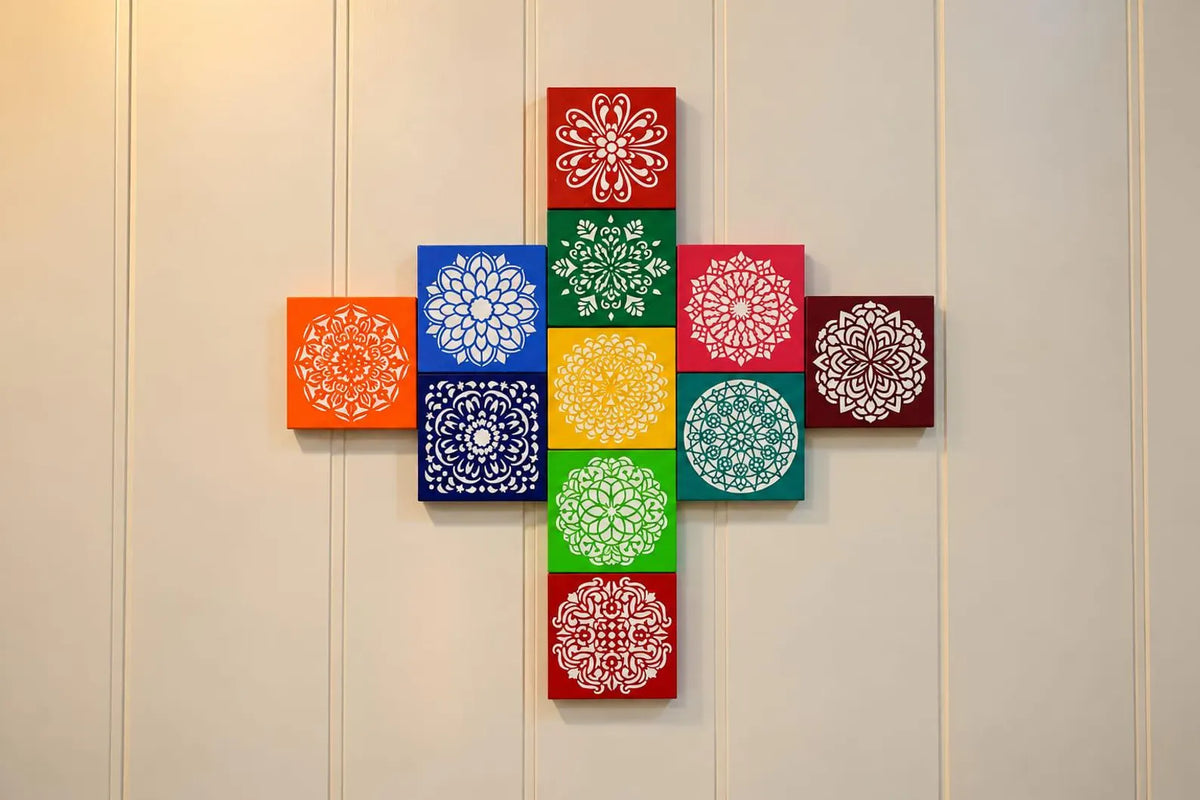 Multicolour Mandala Wall Art Set of 11 | Decorative Indian Wall Panels