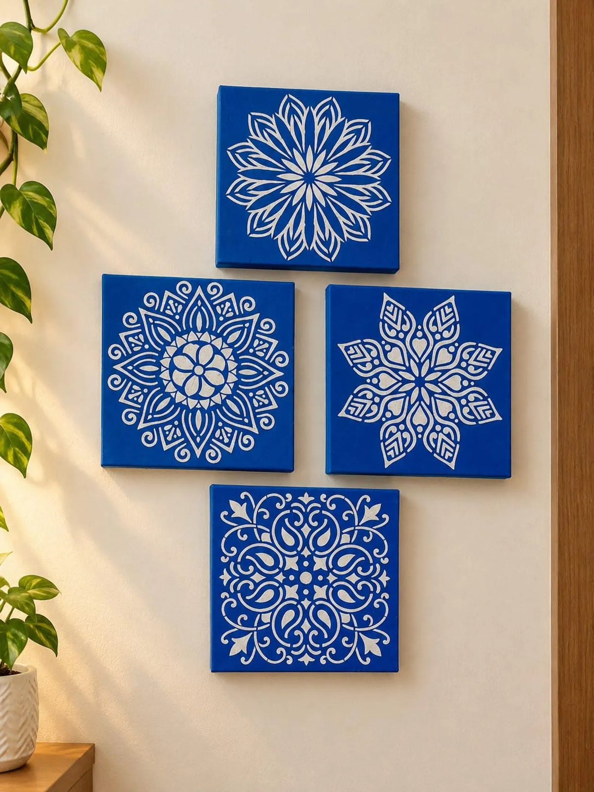 Blue Mandala Wall Art Set of 4 | Handcrafted Decorative Wall Panels