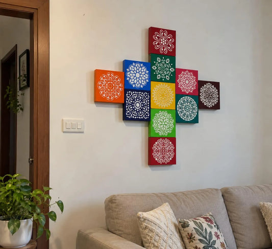 Multicolour Mandala Wall Art Set of 11 | Decorative Indian Wall Panels