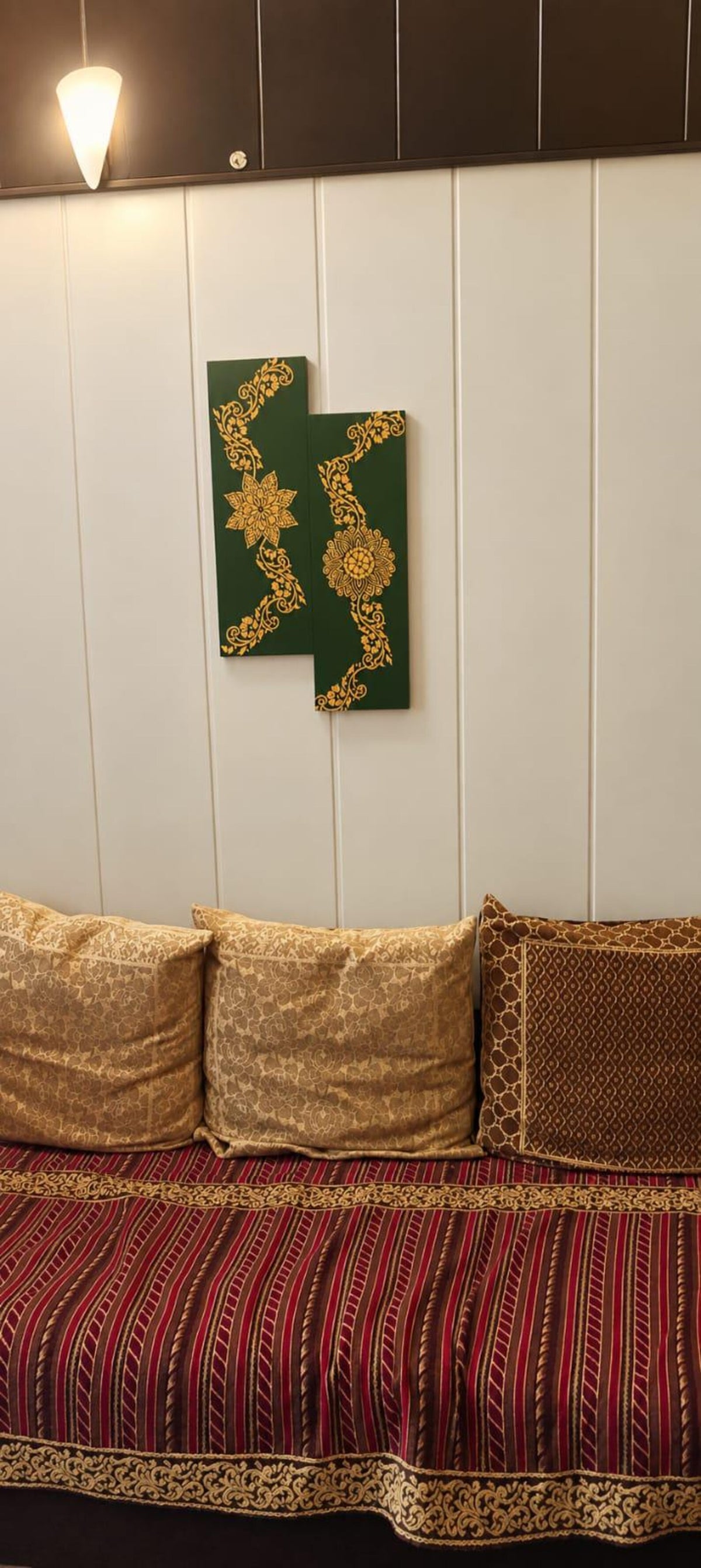 Handcrafted Green & Gold Floral Mandala Wall Art – Set of 2