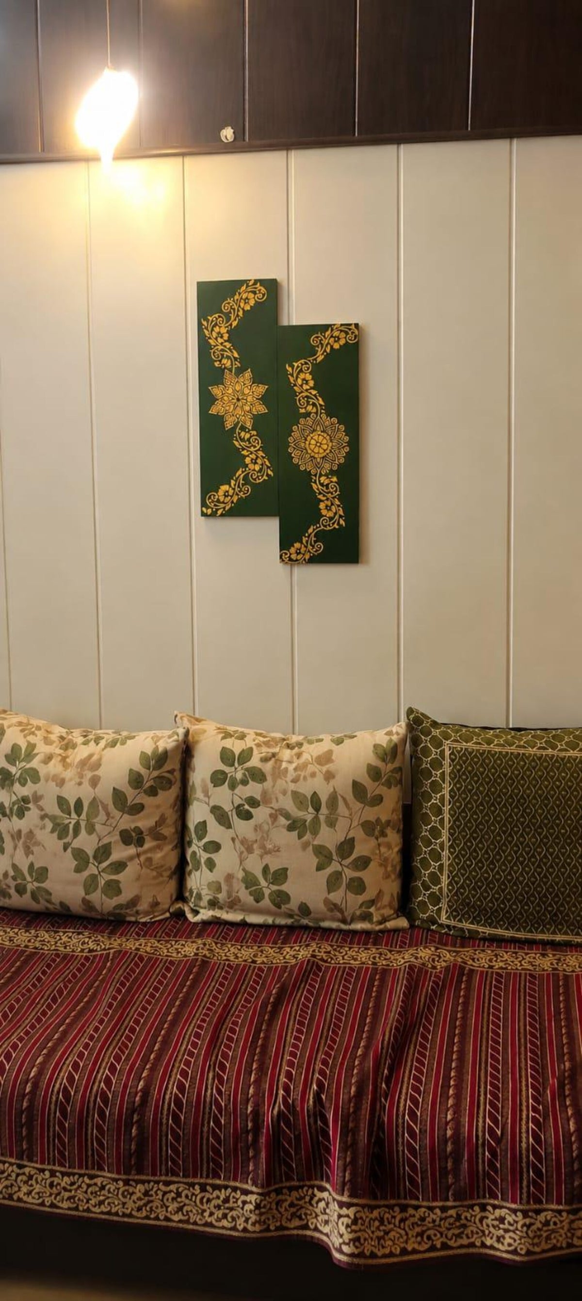 Handcrafted Green & Gold Floral Mandala Wall Art – Set of 2