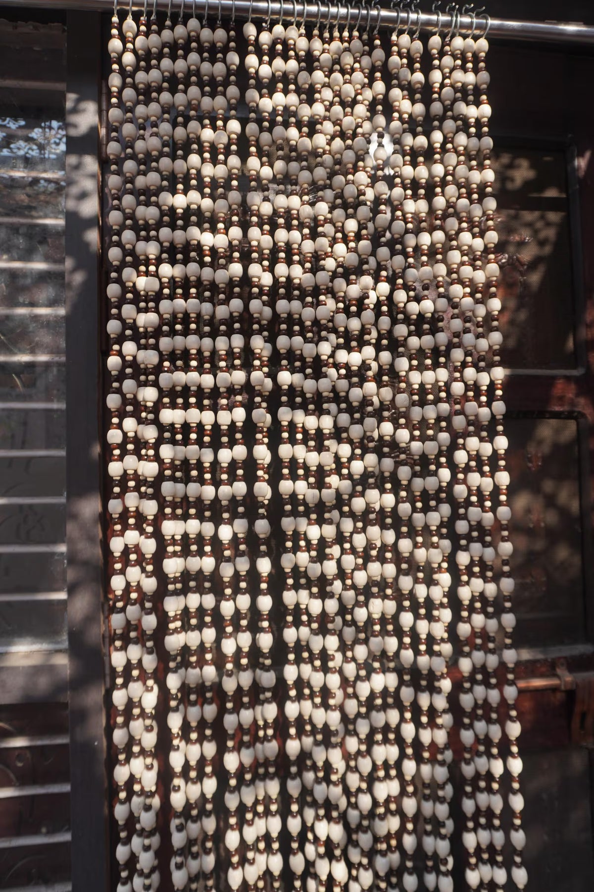 Ivory Brown Wooden Beaded Curtain – Boho Room Divider & Doorway Decor