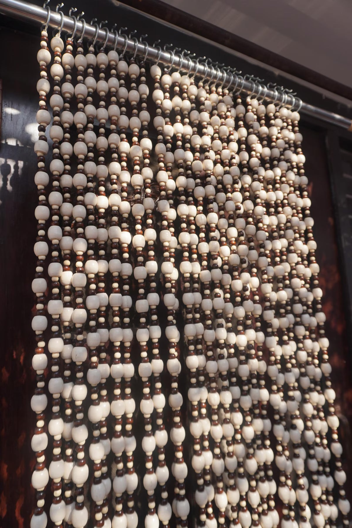 Ivory Brown Wooden Beaded Curtain – Boho Room Divider & Doorway Decor