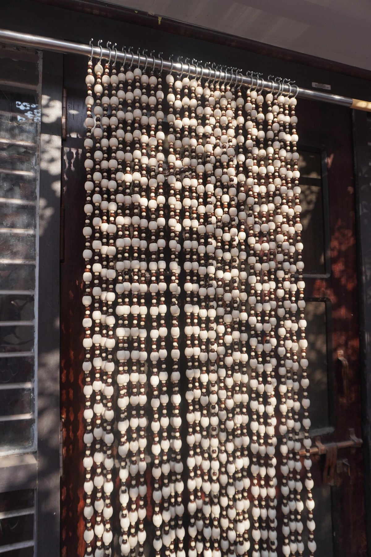 Ivory Brown Wooden Beaded Curtain – Boho Room Divider & Doorway Decor