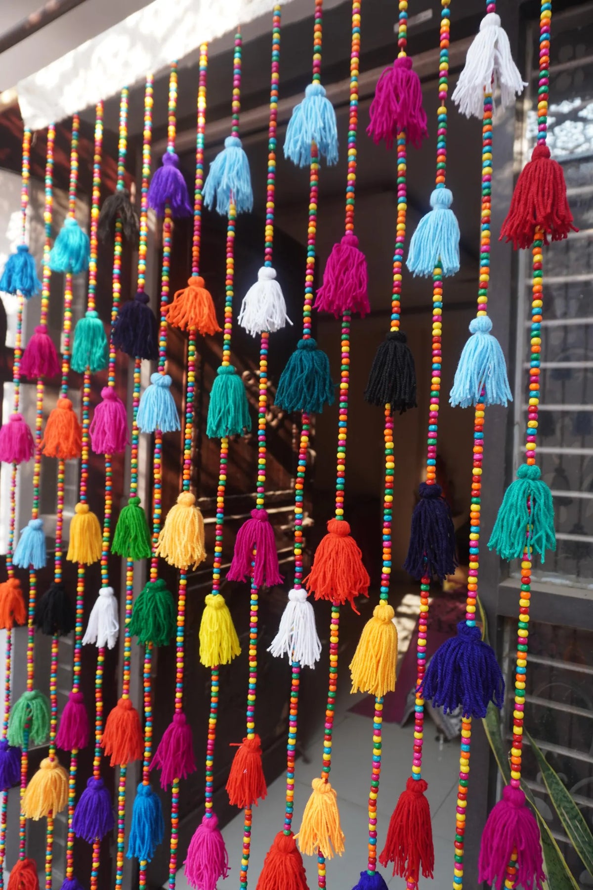 Handcrafted Multicolour Beaded Curtain with Tassels Boho Doorway Decor