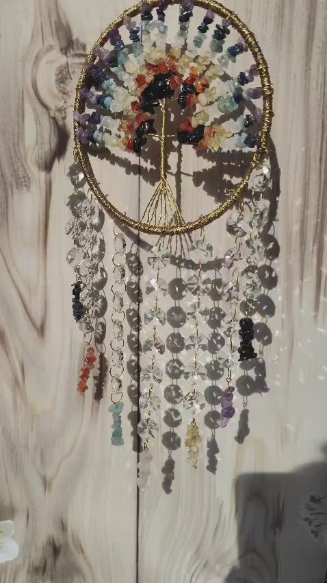 7 Chakra Crystal Tree of Life Suncatcher | Handmade Hanging Crystal Wall Décor